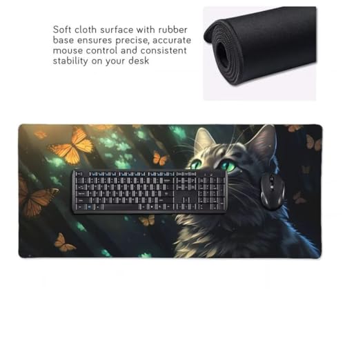 Mauspad XXL 1000x500mm, Katze Mousepad XXL Mauspad Gaming Schmetterling Mouse Pad mit Genähten Kanten, Rutschfest und Wasserabweisend Schreibtisch Unterlage Groß Desk Mat für Tastatur und Maus -MP710 Bild 6