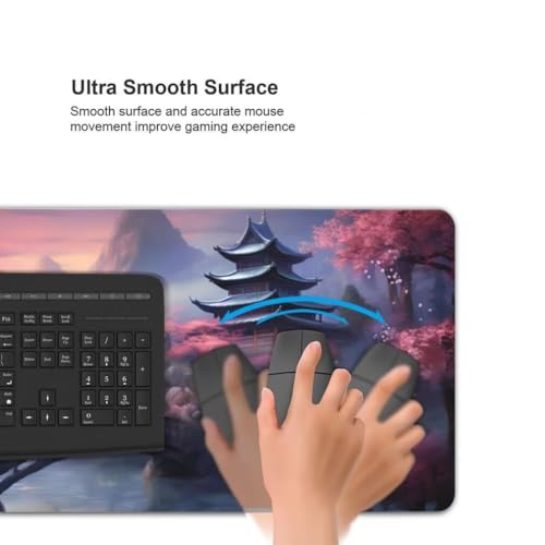 Mauspad XXL 1000x500mm, Kirschblütenbrücke Mousepad XXL Mauspad Gaming Japanisch Mouse Pad mit Genähten Kanten, Rutschfest Schreibtisch Unterlage Groß Desk Mat für Tastatur und Maus PC Zubehör -MP736 Bild 5