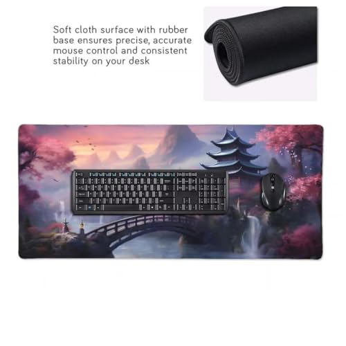 Mauspad XXL 1000x500mm, Kirschblütenbrücke Mousepad XXL Mauspad Gaming Japanisch Mouse Pad mit Genähten Kanten, Rutschfest Schreibtisch Unterlage Groß Desk Mat für Tastatur und Maus PC Zubehör -MP736 Bild 6