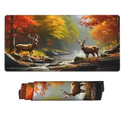 Mauspad XXL 1000x500mm, Herbstwald Mousepad XXL Mauspad Gaming Hirsch Mouse Pad mit Genähten Kanten, Rutschfest und Wasserabweisend Schreibtisch Unterlage Groß Desk Mat für Tastatur und Maus -MP746 Bild 1