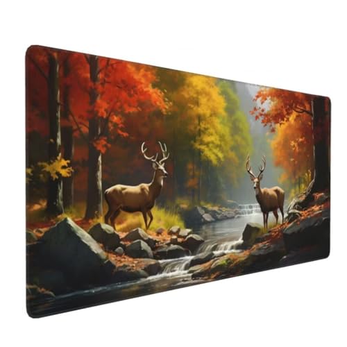 Mauspad XXL 1000x500mm, Herbstwald Mousepad XXL Mauspad Gaming Hirsch Mouse Pad mit Genähten Kanten, Rutschfest und Wasserabweisend Schreibtisch Unterlage Groß Desk Mat für Tastatur und Maus -MP746 Bild 2