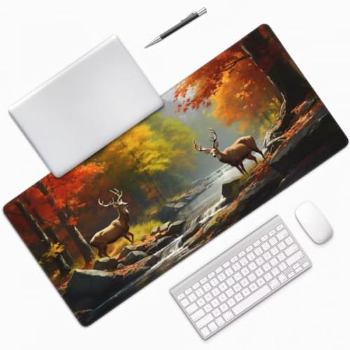 Mauspad XXL 1000x500mm, Herbstwald Mousepad XXL Mauspad Gaming Hirsch Mouse Pad mit Genähten Kanten, Rutschfest und Wasserabweisend Schreibtisch Unterlage Groß Desk Mat für Tastatur und Maus -MP746 Bild 3