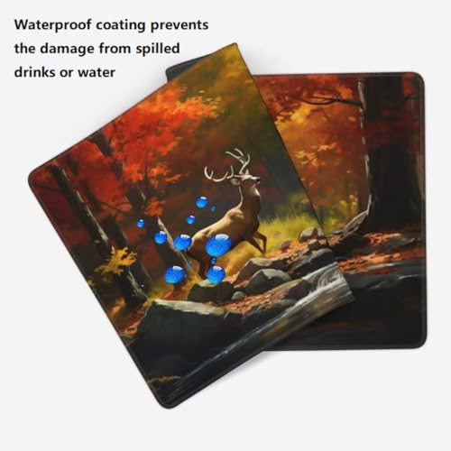 Mauspad XXL 1000x500mm, Herbstwald Mousepad XXL Mauspad Gaming Hirsch Mouse Pad mit Genähten Kanten, Rutschfest und Wasserabweisend Schreibtisch Unterlage Groß Desk Mat für Tastatur und Maus -MP746 Bild 4