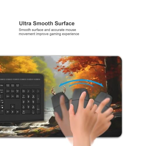 Mauspad XXL 1000x500mm, Herbstwald Mousepad XXL Mauspad Gaming Hirsch Mouse Pad mit Genähten Kanten, Rutschfest und Wasserabweisend Schreibtisch Unterlage Groß Desk Mat für Tastatur und Maus -MP746 Bild 5