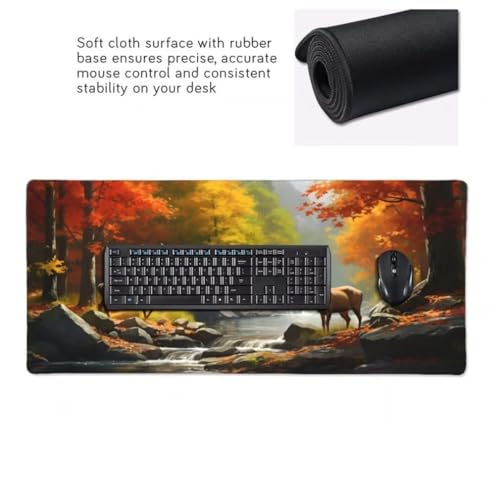 Mauspad XXL 1000x500mm, Herbstwald Mousepad XXL Mauspad Gaming Hirsch Mouse Pad mit Genähten Kanten, Rutschfest und Wasserabweisend Schreibtisch Unterlage Groß Desk Mat für Tastatur und Maus -MP746 Bild 6
