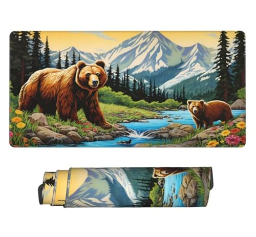 Mauspad XXL 1000x500mm, Schneebedeckter Berg Mousepad XXL Mauspad Gaming Flussbär Mouse Pad mit Genähten Kanten, Rutschfest Schreibtisch Unterlage Groß Desk Mat für Tastatur, Maus, PC Zubehör -MP734 Bild 1