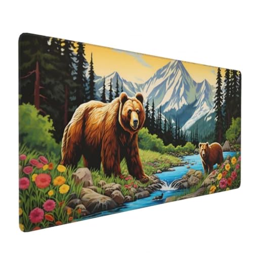 Mauspad XXL 1000x500mm, Schneebedeckter Berg Mousepad XXL Mauspad Gaming Flussbär Mouse Pad mit Genähten Kanten, Rutschfest Schreibtisch Unterlage Groß Desk Mat für Tastatur, Maus, PC Zubehör -MP734 Bild 2