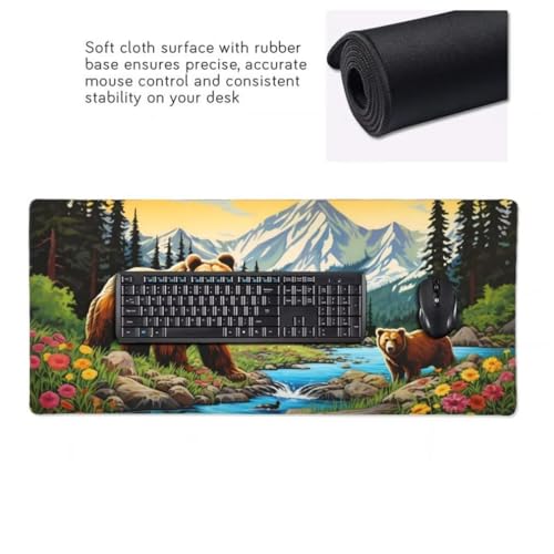 Mauspad XXL 1000x500mm, Schneebedeckter Berg Mousepad XXL Mauspad Gaming Flussbär Mouse Pad mit Genähten Kanten, Rutschfest Schreibtisch Unterlage Groß Desk Mat für Tastatur, Maus, PC Zubehör -MP734 Bild 4
