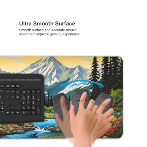 Mauspad XXL 1000x500mm, Schneebedeckter Berg Mousepad XXL Mauspad Gaming Flussbär Mouse Pad mit Genähten Kanten, Rutschfest Schreibtisch Unterlage Groß Desk Mat für Tastatur, Maus, PC Zubehör -MP734 Bild 6