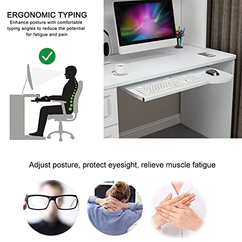 Verstellbare Tastaturablage unter dem Schreibtisch – benutzerdefiniertes Tastenkappen-Set, Ablage, Schiebeplattform für Tastatur und Maus, 60 x 26 cm, ideal für Home Office und Gaming, Weiß Bild 4