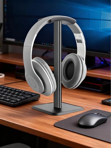 Kopfhörerständer mit Aluminiumstange, flexibler Kopfstützenhalter, ABS-Kunststoff, massiver Sockel, schwarzer Schreibtisch-Organizer für Gaming-Headset Bild 4