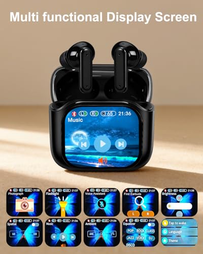 Bluetooth Kopfhörer, In Ear Kopfhörer Bluetooth Noise Cancelling, Ohrhörer mit Display, ANC Kopfhörer Interaktive Bildschirm, Bluetooth 5.4, Hi-Fi Stereo für Gaming Working Sports (Schwarz) Bild 2