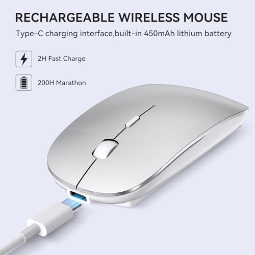 RaceGT Maus Kabellos USB-C & USB-A, Mouse Aufladbar 2,4GHz Leise klick 3 Adjustable DPI Level mit 4 Tasten, mit EIN Aus Schalter für Computer Laptop PC MacbookPro/Air Chromebook Bild 2