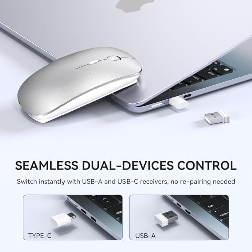 RaceGT Maus Kabellos USB-C & USB-A, Mouse Aufladbar 2,4GHz Leise klick 3 Adjustable DPI Level mit 4 Tasten, mit EIN Aus Schalter für Computer Laptop PC MacbookPro/Air Chromebook Bild 4