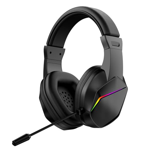 Goshyda Kabelloses Gaming-Headset mit RGB-LED-Leuchten, Over-Ear-Kopfhörer mit Geringer Latenz und Omnidirektionalem Mikrofon, BT-Headset für PC, PS, Mobilgeräte (Schwarz + kabellose BT-Version) Bild 1