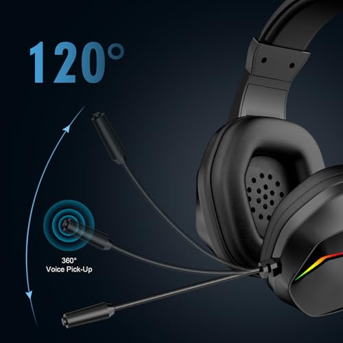 Goshyda Kabelloses Gaming-Headset mit RGB-LED-Leuchten, Over-Ear-Kopfhörer mit Geringer Latenz und Omnidirektionalem Mikrofon, BT-Headset für PC, PS, Mobilgeräte (Schwarz + kabellose BT-Version) Bild 6