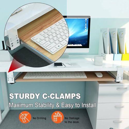 Verstellbare Untertisch-Tastaturablage aus Holz mit C-Klemme für Maus und Tastatur, 55/65/75 cm x 30 cm, ergonomisches Design für Home Office & Gaming Bild 5