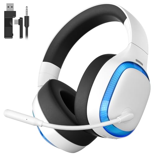 Gaming-Headset, 2,4 GHz kabelloses Gaming-Headset für PS5, PS4, PC, Mac, Bluetooth 5.4 Gaming-Kopfhörer mit Geräuschunterdrückungs-Mikrofon, 70H Akku, Surround-Sound, flach aufliegend Bild 1
