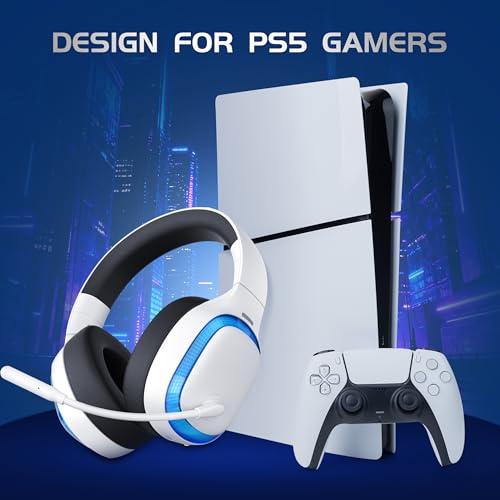 Gaming-Headset, 2,4 GHz kabelloses Gaming-Headset für PS5, PS4, PC, Mac, Bluetooth 5.4 Gaming-Kopfhörer mit Geräuschunterdrückungs-Mikrofon, 70H Akku, Surround-Sound, flach aufliegend Bild 2