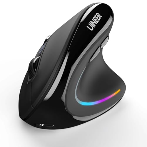 Uineer Vertikale Ergonomische Funkmaus 【Verbesserter Komfort】, leichtes und leises Design, wiederaufladbar via Bluetooth, RGB-Beleuchtung, ideal fürs Büro, kompatibel mit PC, Laptop und Mac. Bild 1
