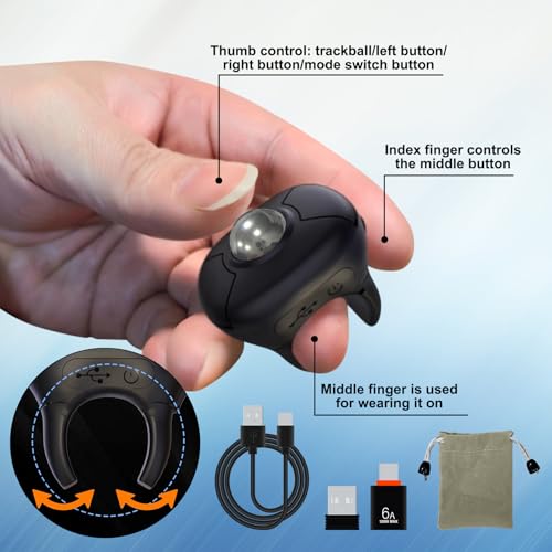 Kabellose Trackball Maus,2,4 G + BLT-Fingerring Maus für Besprechungsraum,Multimedia-Klassenzimmer,Steuerung Mobiler Anwendungen,Fahrzeuginformationssystem,Remote-Mäuse für PC/Android/MAC Bild 6