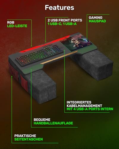 Couchmaster CYCON³ Samurai Edition mit Horizonlight-Stange, ultimativer ergonomischer USB-Hub, Gaming-Schreibtisch für Couch und Bett, kompatibel mit Allen Tastaturen und Maus/Mäusen, Laptops, PCs Bild 4