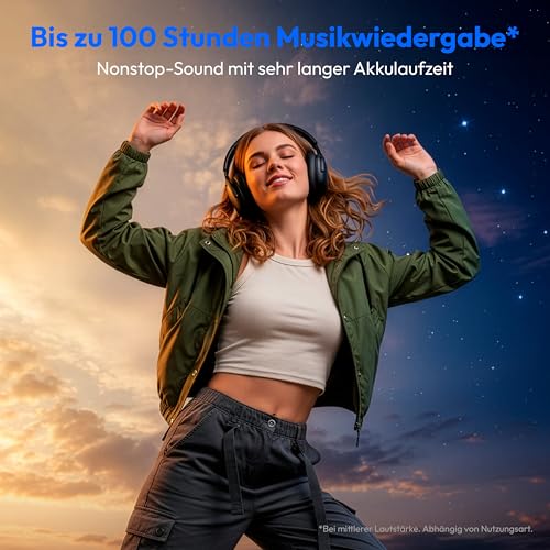 MEDION Over Ear Kopfhörer HX-1 Plus (kabellos, Feed Forward Noise Cancelling, Bluetooth 6.0, Wireless, 5+1 EQ Presets, bis zu 100 Stunden Akkulaufzeit, IPX4 Spritzwasserschutz) schwarz Bild 2