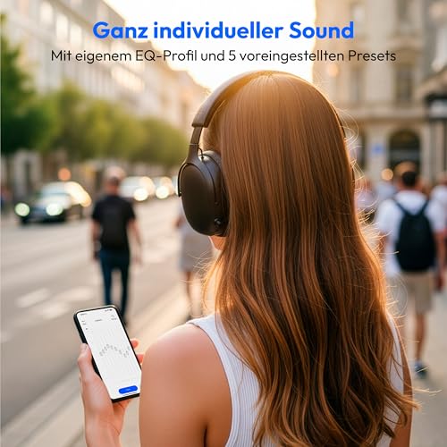 MEDION Over Ear Kopfhörer HX-1 Plus (kabellos, Feed Forward Noise Cancelling, Bluetooth 6.0, Wireless, 5+1 EQ Presets, bis zu 100 Stunden Akkulaufzeit, IPX4 Spritzwasserschutz) schwarz Bild 3