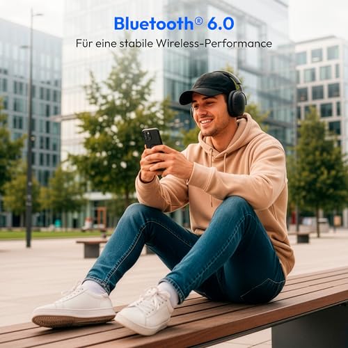MEDION Over Ear Kopfhörer HX-1 Plus (kabellos, Feed Forward Noise Cancelling, Bluetooth 6.0, Wireless, 5+1 EQ Presets, bis zu 100 Stunden Akkulaufzeit, IPX4 Spritzwasserschutz) schwarz Bild 5