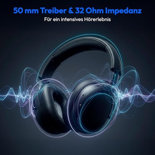 MEDION Over Ear Kopfhörer HX-1 Plus (kabellos, Feed Forward Noise Cancelling, Bluetooth 6.0, Wireless, 5+1 EQ Presets, bis zu 100 Stunden Akkulaufzeit, IPX4 Spritzwasserschutz) schwarz Bild 6