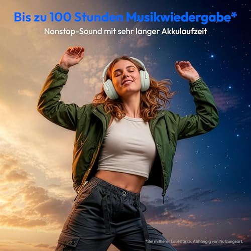 MEDION Over Ear Kopfhörer HX-1 Plus (kabellos, Feed Forward Noise Cancelling, Bluetooth 6.0, Wireless, 5+1 EQ Presets, bis zu 100 Stunden Akkulaufzeit, IPX4 Spritzwasserschutz) Monochrome Bild 2