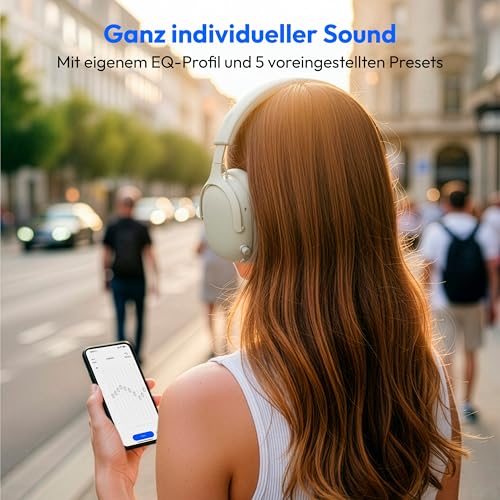 MEDION Over Ear Kopfhörer HX-1 Plus (kabellos, Feed Forward Noise Cancelling, Bluetooth 6.0, Wireless, 5+1 EQ Presets, bis zu 100 Stunden Akkulaufzeit, IPX4 Spritzwasserschutz) Monochrome Bild 3