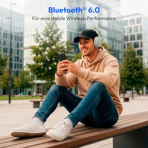 MEDION Over Ear Kopfhörer HX-1 Plus (kabellos, Feed Forward Noise Cancelling, Bluetooth 6.0, Wireless, 5+1 EQ Presets, bis zu 100 Stunden Akkulaufzeit, IPX4 Spritzwasserschutz) Monochrome Bild 5