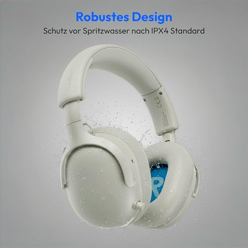 MEDION Over Ear Kopfhörer HX-1 Plus (kabellos, Feed Forward Noise Cancelling, Bluetooth 6.0, Wireless, 5+1 EQ Presets, bis zu 100 Stunden Akkulaufzeit, IPX4 Spritzwasserschutz) Monochrome Bild 6
