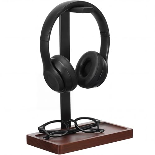 Walnussholz-Headset-Halter, Desktop-Kopfhörerständer, universeller Kopfhörerhalter mit Aufbewahrungsbasis für Gaming, Musik-Headsets Bild 1