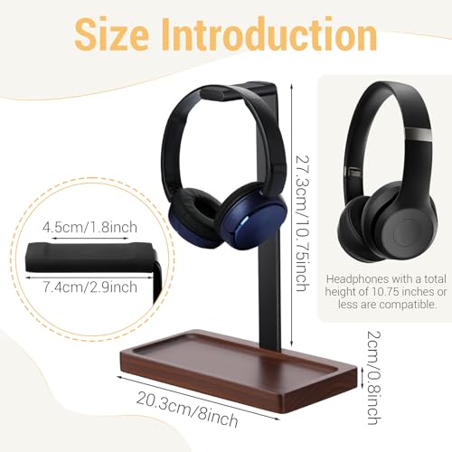 Walnussholz-Headset-Halter, Desktop-Kopfhörerständer, universeller Kopfhörerhalter mit Aufbewahrungsbasis für Gaming, Musik-Headsets Bild 3