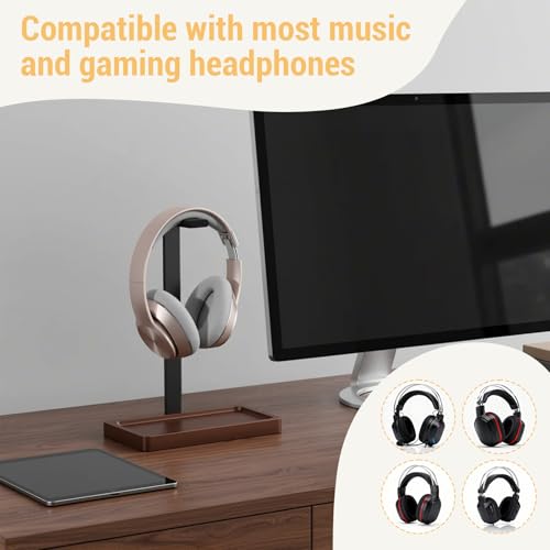 Walnussholz-Headset-Halter, Desktop-Kopfhörerständer, universeller Kopfhörerhalter mit Aufbewahrungsbasis für Gaming, Musik-Headsets Bild 5