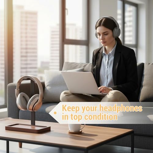 Walnussholz-Headset-Halter, Desktop-Kopfhörerständer, universeller Kopfhörerhalter mit Aufbewahrungsbasis für Gaming, Musik-Headsets Bild 6