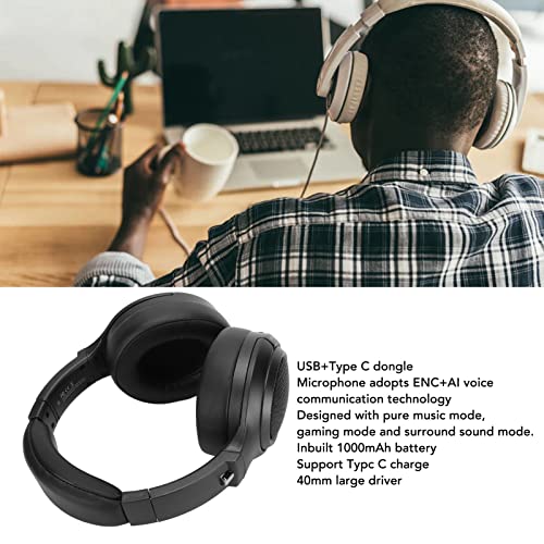 Yctze Gaming-Headset mit 40-mm-Treiber und Typ-C-Aufladung, Wiederaufladbares Game-Headset mit 48-Stunden- für Desktop und Mobilgeräte (Black) Bild 4
