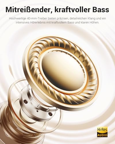 Wentronic Y01 Noise-Cancelling-Kopfhörer, Kabellose Over-Ear-Kopfhörer, Bluetooth 5.3, Hi-Res Sound, 48h Wiedergabe, faltbar, mit Mikrofon für iOS/Android/PC – Sternenlicht Bild 5