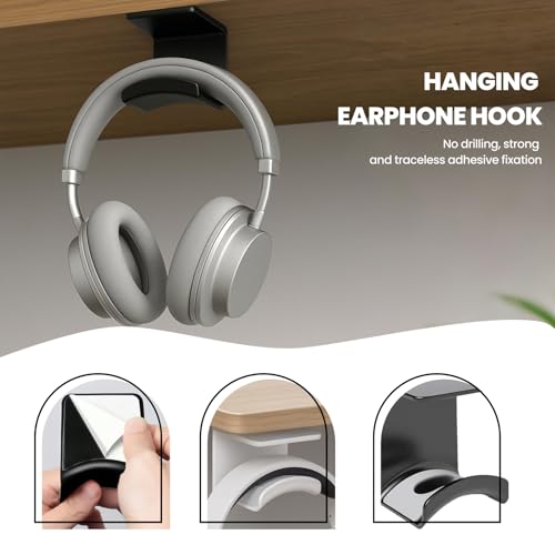 Kopfhörerhaken zum Aufhängen, Headset-Halter mit starkem Klebepad, platzsparende Halterung für Schreibtisch/Wand/Computer, kompatibel mit Over-Ear/On-Ear-Kopfhörern, Weiß Bild 4