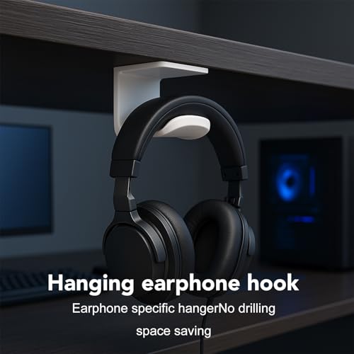 Kopfhörerhaken zum Aufhängen, Headset-Halter mit starkem Klebepad, platzsparende Halterung für Schreibtisch/Wand/Computer, kompatibel mit Over-Ear/On-Ear-Kopfhörern, Weiß Bild 7