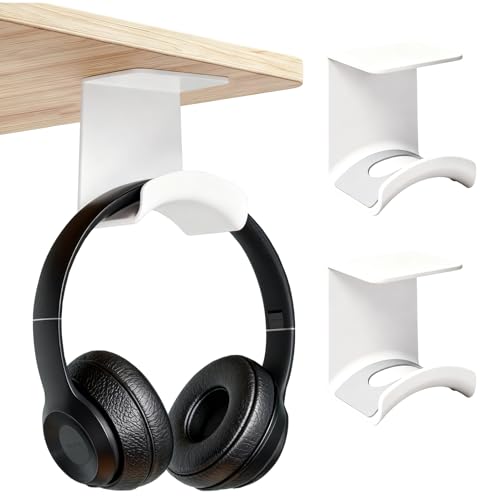Kopfhörer-Haken zum Aufhängen, Headset-Halter mit starkem Klebepad, platzsparende Halterung für Schreibtisch/Wand/Computer, kompatibel mit Over-Ear-/On-Ear-Kopfhörern, Weiß, 2 Stück Bild 1