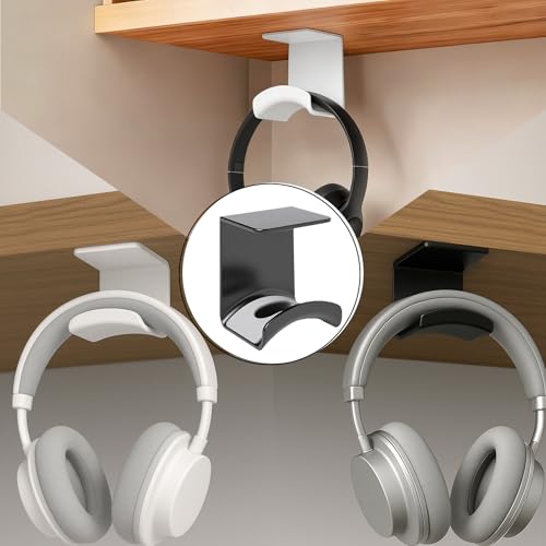 Kopfhörer-Haken zum Aufhängen, Headset-Halter mit starkem Klebepad, platzsparende Halterung für Schreibtisch/Wand/Computer, kompatibel mit Over-Ear-/On-Ear-Kopfhörern, Weiß, 2 Stück Bild 2