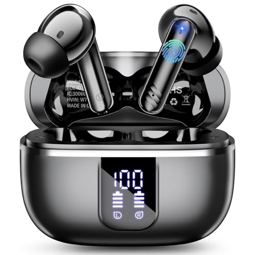 Bluetooth Kopfhörer In Ear, Kabellose Kopfhörer Bluetooth 5.4 mit 4 ENC Mikrofonen, 46 Std Spielzeit LED-Display, IP7 Wasserdicht, Tiefer Bass Touch-Steuerung für Sport Arbeit Reisen, Schwarz Bild 1