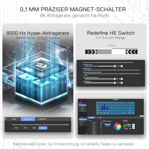 Redragon K617 HE 8000Hz Rapid Trigger-Tastatur, QWERTZ-Layout Kabelgebundene RGB 60% Gaming-Tastatur mit Magnetic Switches, Ultra-kompakt 62 Tasten, Einstellbarer Betätigungsweg, Software unterstützt Bild 4