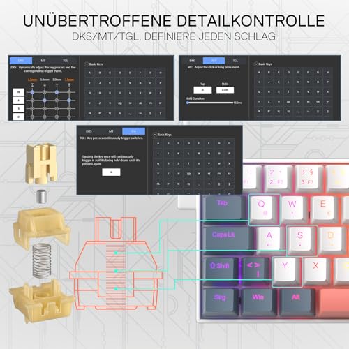 Redragon K617 HE 8000Hz Rapid Trigger-Tastatur, QWERTZ-Layout Kabelgebundene RGB 60% Gaming-Tastatur mit Magnetic Switches, Ultra-kompakt 62 Tasten, Einstellbarer Betätigungsweg, Software unterstützt Bild 6