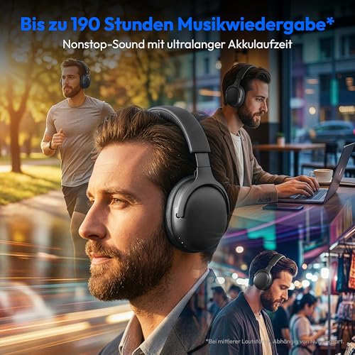 MEDION Over Ear Kopfhörer HX-1 Pro (kabellos, Hybrid Active Noise Cancelling ANC, Bluetooth 6.0, Wireless, 7+1 EQ Presets, bis zu 190 Stunden Akkulaufzeit, IPX4 Spritzwasserschutz) urban anthrazit Bild 2