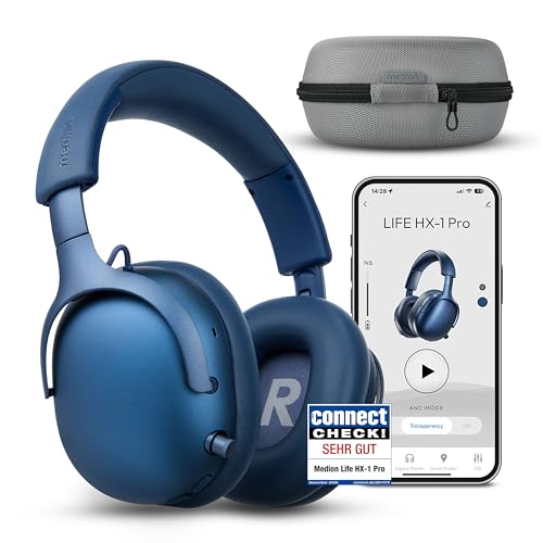 MEDION Over Ear Kopfhörer HX-1 Pro (kabellos, Hybrid Active Noise Cancelling ANC, Bluetooth 6.0, Wireless, 7+1 EQ Presets, bis zu 190 Stunden Akkulaufzeit, IPX4 Spritzwasserschutz) blau Bild 1
