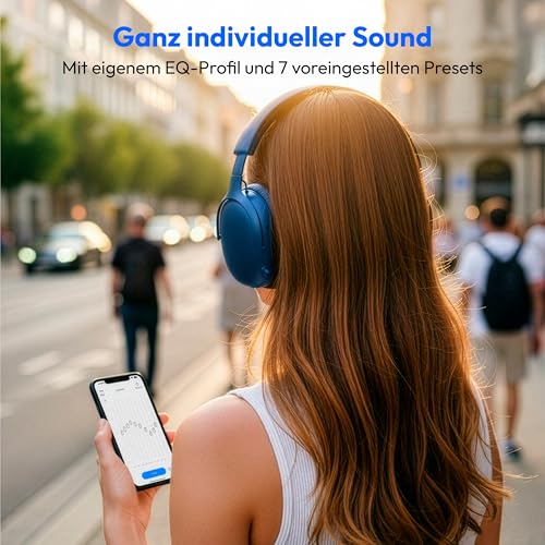 MEDION Over Ear Kopfhörer HX-1 Pro (kabellos, Hybrid Active Noise Cancelling ANC, Bluetooth 6.0, Wireless, 7+1 EQ Presets, bis zu 190 Stunden Akkulaufzeit, IPX4 Spritzwasserschutz) blau Bild 3